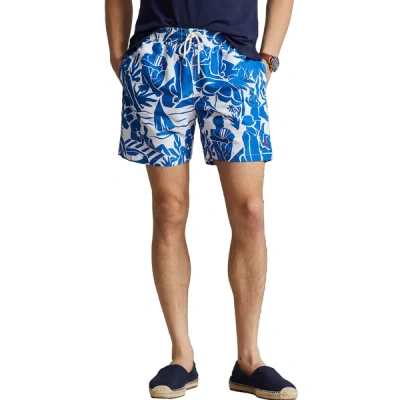 Polo Ralph Lauren Traveller Illustration-print Swim Shorts In Blau