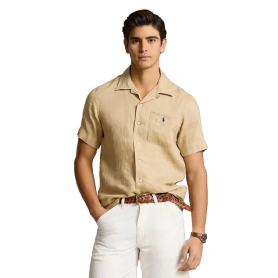 Polo Ralph Lauren Striped Linen Shirt In Beige