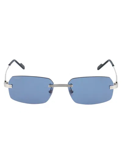Cartier Ct0271s Sunglasses In 003 Silver Silver Blue