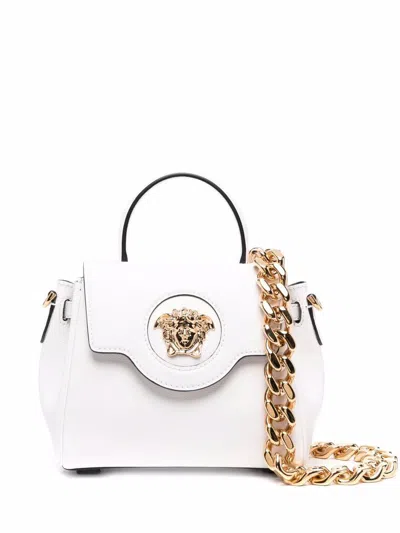 Versace La Medusa Pebbled-leather Shoulder Bag In White