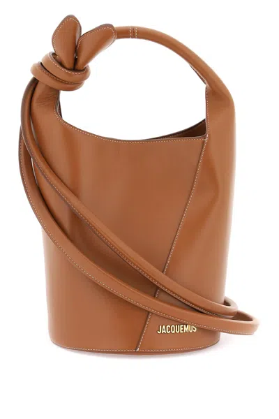 Jacquemus Mini Knotted Bucket Bag In Brown