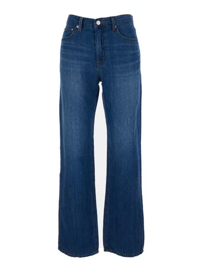 Dunst Blue Flared Jeans In Cotton And Linen Woman