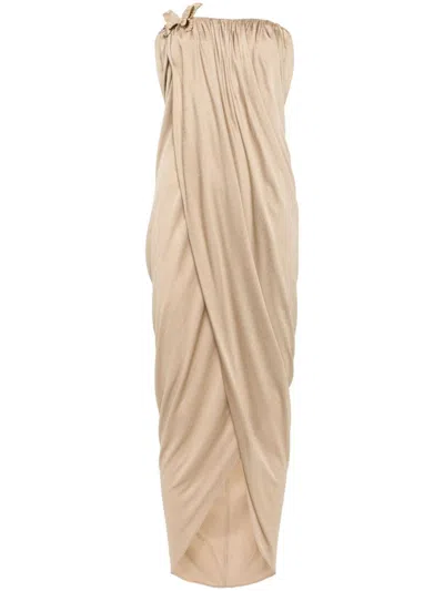 Blumarine Butterfly-pin Draped Gown In Neutrals