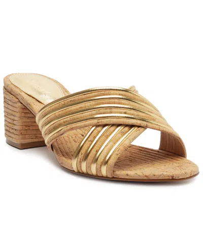 Schutz Women's Latifah Crossover Strap Block Heel Sandals In Beige,gold