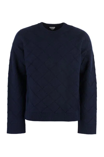 Bottega Veneta Crew-neck Wool Sweater In Blue