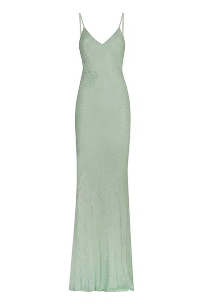Elisabetta Franchi Embellished Velvet Dress In Green