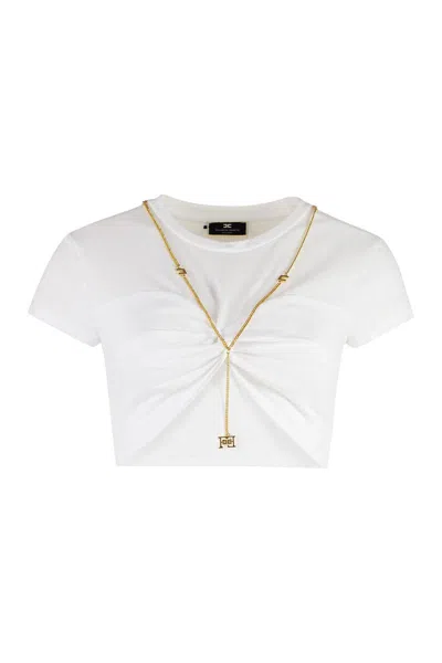 Elisabetta Franchi Knitted Crop Top In White