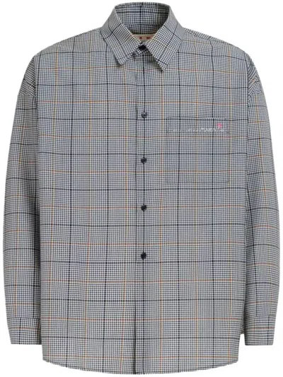 Marni Checked Wool-blend Shirt In Blue