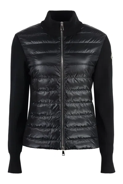 Moncler Cardigan With Nylon Panels In Black