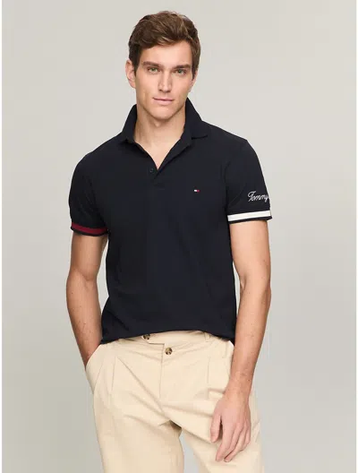 Tommy Hilfiger Men's Slim Fit Flag Cuff Polo In Blue
