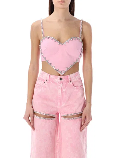 Area Pink Crystal Trim Heart Tank Top In Powder Pink