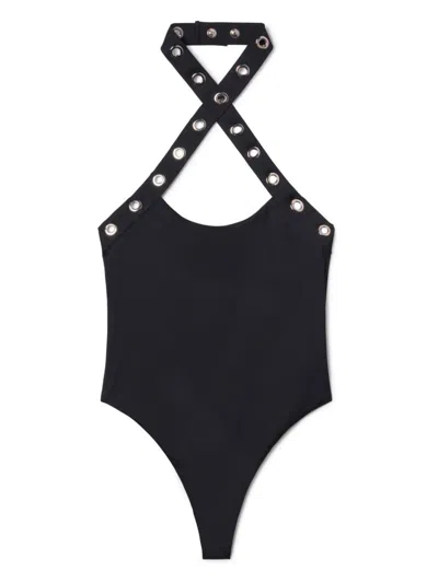 Off-white Eyelet-embellished Halterneck Swimsuit In Black No Color