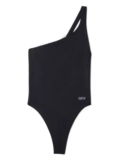 Off-white Logo-print One-shoulder Swimsuit In Black White