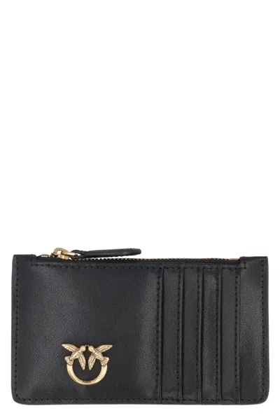 Pinko Airone Quilted Leather Card Holder In Black
