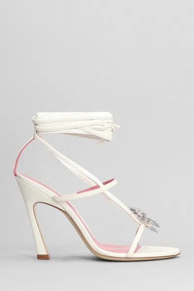 Blumarine Butterfly 111 Sandals In White Leather In Transparent