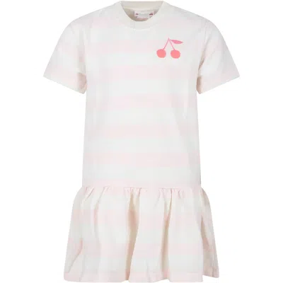 Bonpoint Kids' Ivory Dress For Girl With Iconic Cherries In Rosa