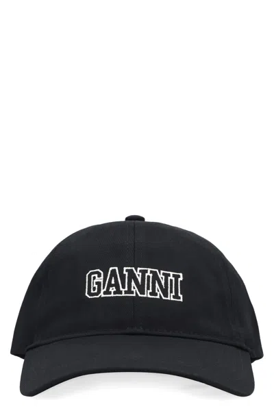 Ganni Logo Baseball Cap In Black