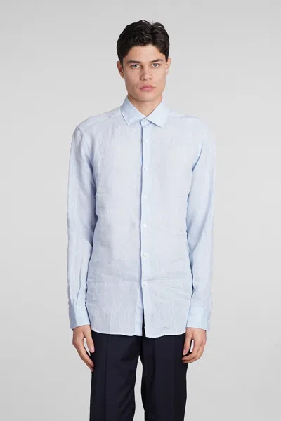 Zegna Long-sleeve Cotton-blend Shirt In Blue