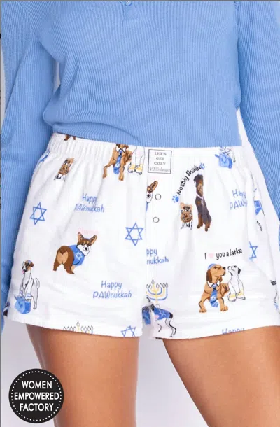Pj Salvage Happy Pawnukkah Pj Shorts In White With Puppy Prints