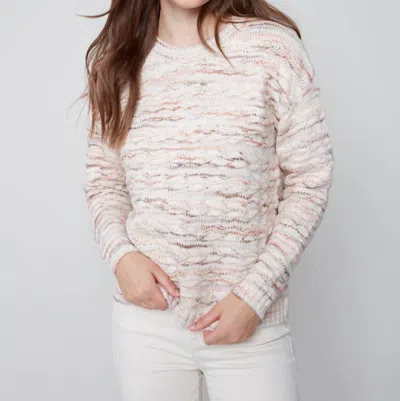 Charlie B Horizontal Cable Design Sweater In Powder In Beige