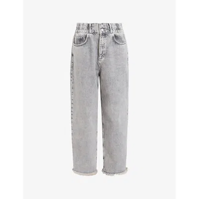 Allsaints Hailey High Waist Fray Hem Straight Leg Jeans In Snow Grey