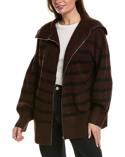 Weworewhat Striped Sweater Zip Up In Brown