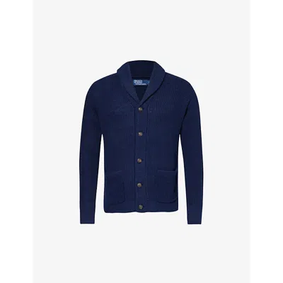 Polo Ralph Lauren Mens Bright Navy Shawl-collar Regular-fit Linen And Cotton-blend Knitted Cardigan