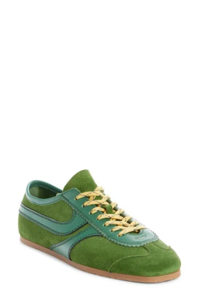 Dries Van Noten Mixed Leather Retro Runner Sneakers In Green
