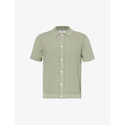 Che Mens Sage Links Short-sleeved Regular-fit Cotton-knit Shirt