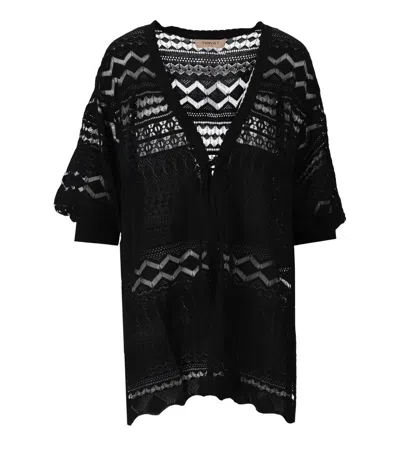 Twinset 3/4 Sleeves Perforated Cardigan In Black