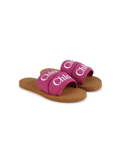 Chloé Kids' Logo-strap Slip-on Sandals In Pink