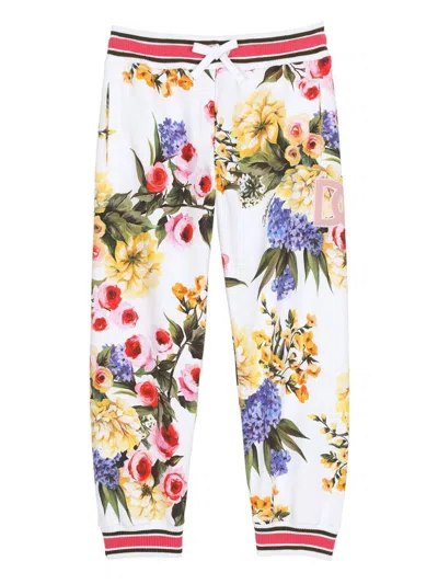 Dolce & Gabbana Kids' Floral-print Cotton Track Pants In White