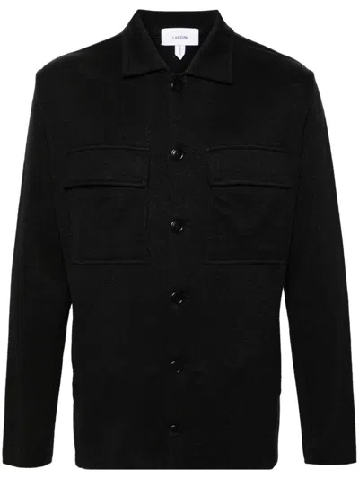 Lardini Linen And Cotton Shirt With Applied Pockets In Black