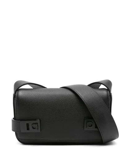 Ferragamo Black Gancini Leather Messenger Bag