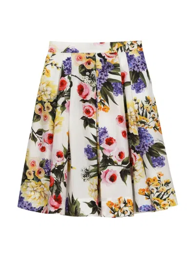 Dolce & Gabbana Kids' Girls White Cotton Floral Skirt
