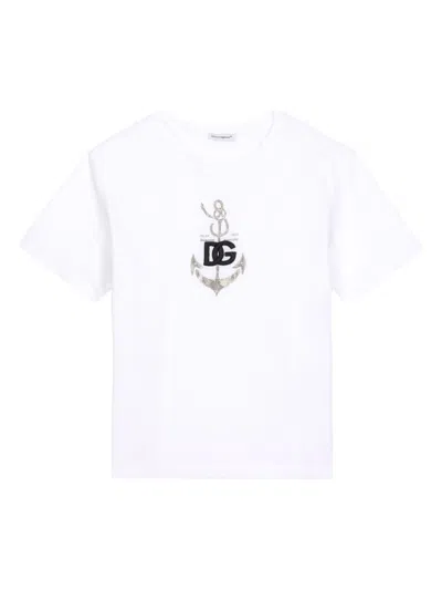 Dolce & Gabbana Kids' Dg Anchor-print Cotton T-shirt In White