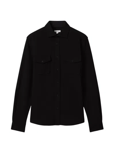 Reiss Mens Black Ragan Slim-fit Long-sleeve Cotton-jersey Shirt