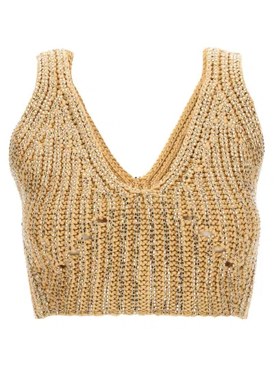 Ermanno Scervino Embellished Cropped Knitted Top In Beige