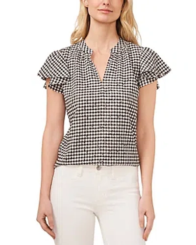 Cece Gingham Flutter Sleeve Top In Rich Black