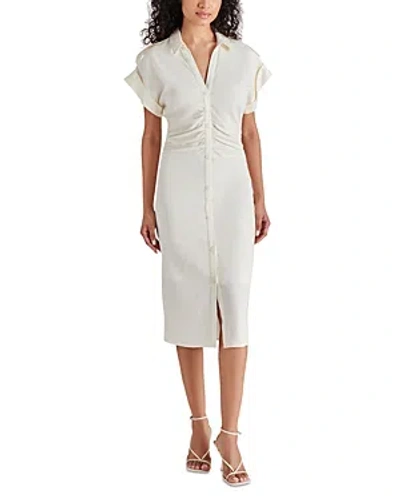 Steve Madden Cambrie Ruched Linen Blend Midi Dress In Ivory
