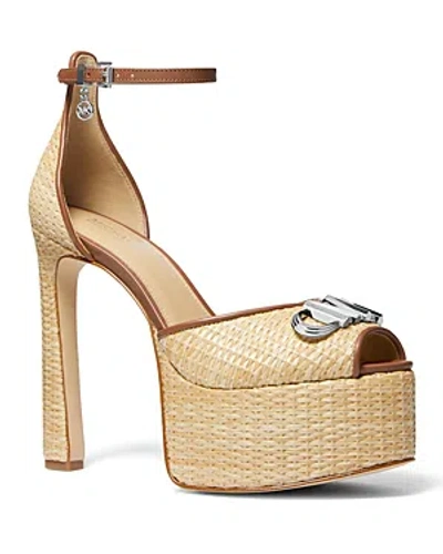 Michael Kors Michael  Women's Martina Embellished Platform Sandals In Natural,luggage