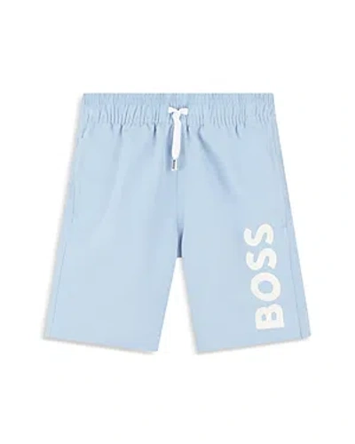 Bosswear Kids' Logo-print Swim Shorts In Pale Blue