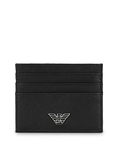 Emporio Armani Eagle Plated Credit Card Holder In Black