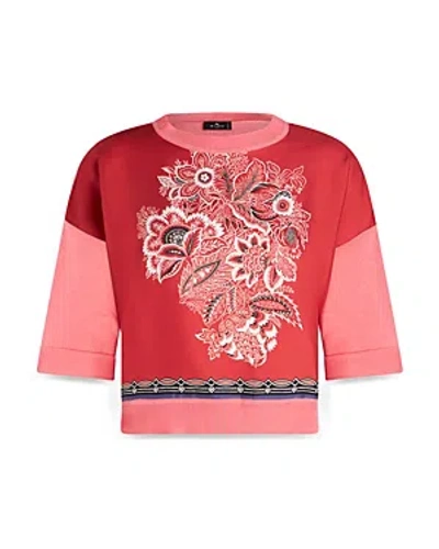 Etro Bandana Print Silk Knit Combo Sweater In Print On Red