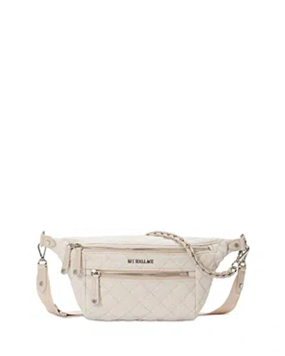 Mz Wallace Small Crosby Quilted Nylon Convertible Sling Bag In True Linen/silver