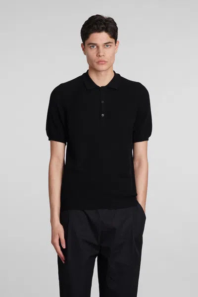 Laneus Knitted Cotton Polo Shirt In Black
