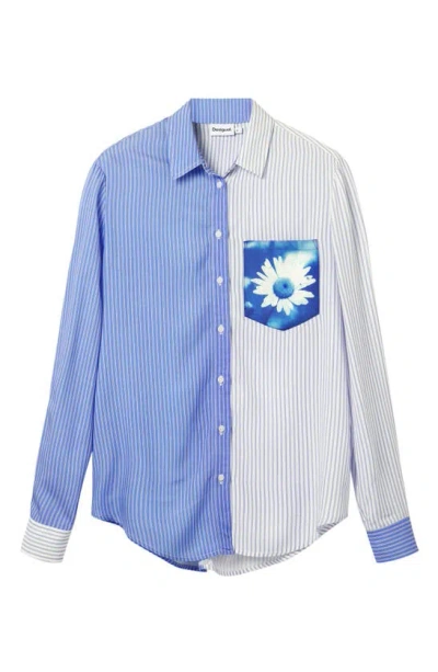 Desigual Striped Patchwork Flower Shirt In Blue