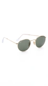 Ray Ban Round Metal Sunglasses In Gold/green
