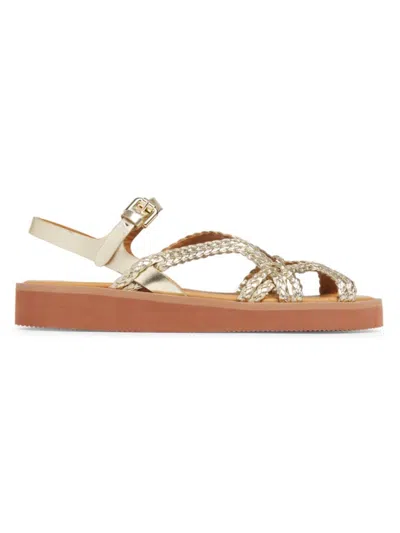 See By Chloé Sansa Metallic Braided Ankle-strap Sandals In Light Gold