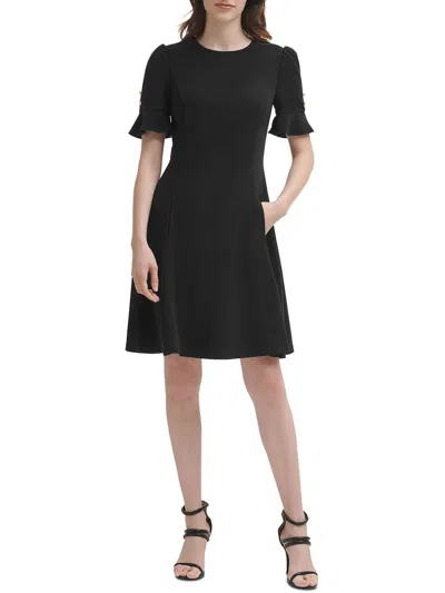 Dkny Petites Womens Formal Mini Fit & Flare Dress In Black